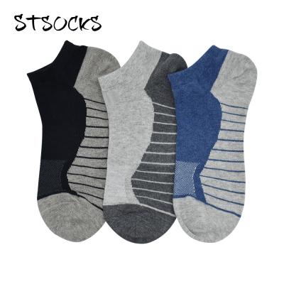 China Antibacterial Manufactures Custom Sublimation No Show Plain Design Stripes Cotton Ankle Mens Running Sheer Socks for sale