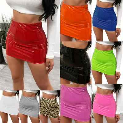 China 2022 sales breathable sexy shiny source leather bag buttocks trim leather skirts women's skirts for sale