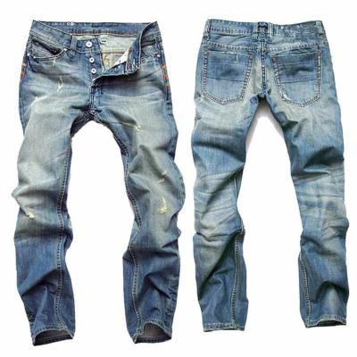 China Ripped button men's breathable nostalgic jeans straight slim pants for men for sale