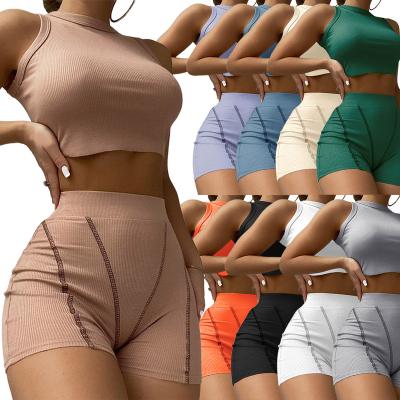 China 2022 Women's Sexy QUICK DRY Logo Crop Top Shorts Set New Summer Fashionable Solid Women Two Piece Sets for sale