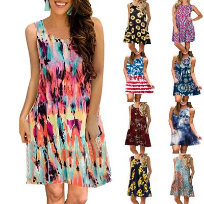 China Summer New Arrival Breathable Floral Printed Loose Clothes Women Elegant Sleeveless Dresses for sale