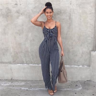 China QUICK DRY Casual Women Plus Size Lady Wide Leg Sleeveless Bodysuit Leg Overalls Sexy Striped Sling Nightclub Women for sale