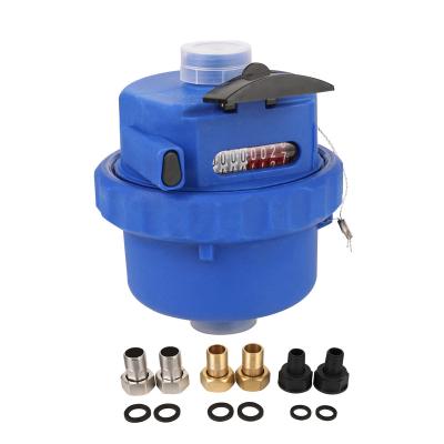 China Brass/Plastic Volumetric Piston Water Meter Cold Water Meter Blue Customized For Pure Water And Residential Household for sale