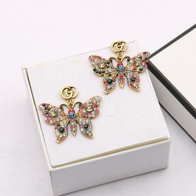 China Shiny Punk Fashion Butterfly Rhinestone Stud Earrings For Women Diamond Long Pendientes Elegant Jewelry for sale