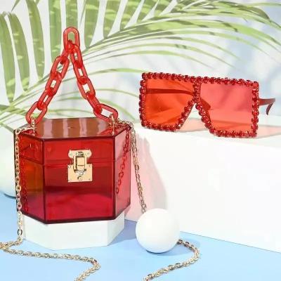 China 2021 fashion treet personality pvc lipstick portable small square bag acrylic dinner bag freeze transparent cross bag for sale