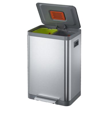 China Sustainable 18L+18L Stainless Steel Pedal Bin Recycle Bin Sorting Classified for sale