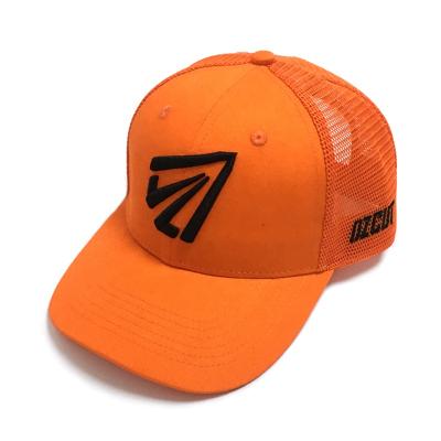 China COMMON Customize Flame Orange Trucker Hat , 3d Embroidered Custom Trucker Hat for sale