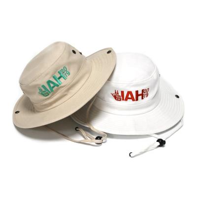 China Custom made soft and comfortable your design embroidery logo outdoor safari bucket hats with string for sale