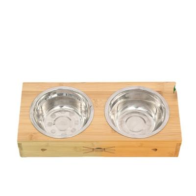 China Wooden pet cat table bowl cat bowl stand dog stand bowl pet stand stand basin bamboo cat food basin for sale