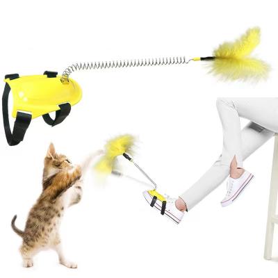 China Newest Stocked Cat Teaser With Feather Toy Interactive Hands Free Teaser Self Play Stick for sale