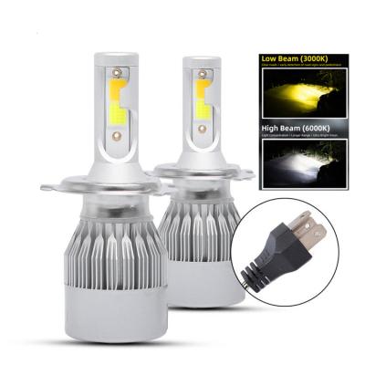 China Dual Color Aviation 6063 C6 Profile 6000K/3000K Aluminum Yellow & White Car Auto Lights System Super Bright 72W 16000LM H4 Led Headlights for sale