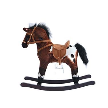 China Ride On Toy Brown Rocking Plush Printing Horse Toy Pony Wooden Ride Rocker With Noise for sale