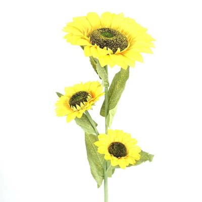 China Decoration / Gifts HC1822 Yellow Three Headed Artificial Sunflower For Home Decoration for sale