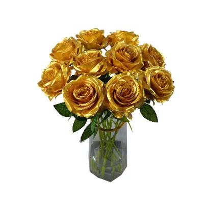 China HC1867 2022 Wholesale Decoration/Gifts Gold Silk Rose Artificial Flowers Artificial Plastic Flowers For Wedding Decoration for sale