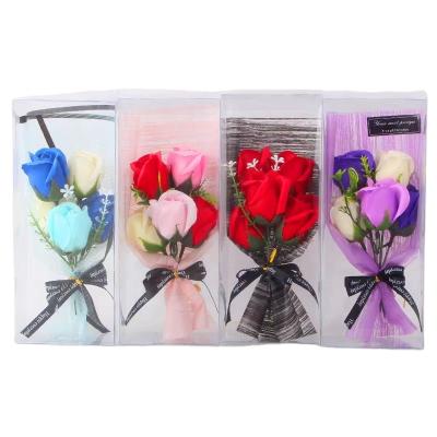 China Soap Flower For Valentine's Day Christmas Wedding Gifts Company Gifts HC1903 Wholesale Handmade Soap Bouquet 5 Multicolor Rose Bouquet Gift Box For Valentine's Day Mother's Day Soap Flower 'friend for sale