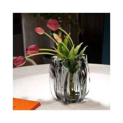 China HC0059 Vertical Stripe HC0059 Modern Cheap Modern Home Decoration Glass Vase HECHEN Glass Top Ash Flower Vase for sale