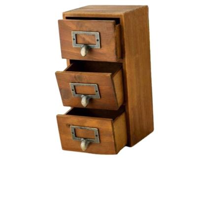 China Sustainable Custom Mini Vintage desktop Storage drawers 3 Drawer desktop rustic card catalog drawers for sale