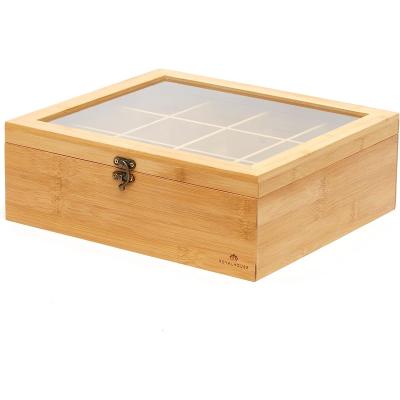 China Sustainable Large size natural bamboo with transparent acrylic top window 12 multifunctional storage big tea boxes for sale