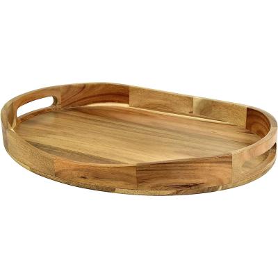 China Sustainable Acacia wood trim service tray Round farmhouse rustic style trays made of wood for sale