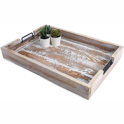 China Sustainable Farmhouse Decoration Custom Coffee Tea Snack Tray Wooden Country Tray for sale