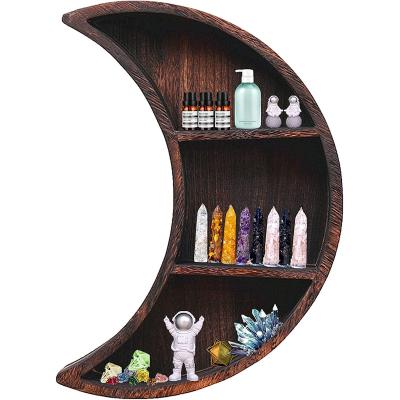 China Behind Doors/On the Walls Moon Wall Mounted Wooden Essential Oil Holder Rack Room Half Moon Wall Shelf for sale