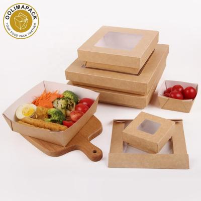 China Bento Box Kraft Paper Food Disposable Lunch Place Box Fruit Salad Catering Food PLA Bento Packaging Offset Printing, Flexo Printing for sale