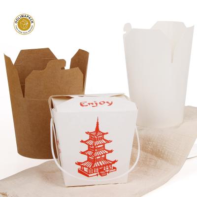 China 16/26/32 Ounce Disposable Fast Food Box Packaging Restaurant White Square Noodle Paper Box With Handle for sale