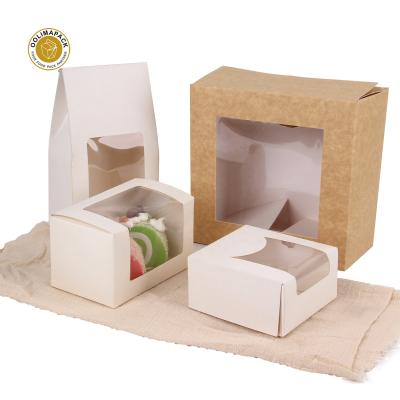 China Wholesale Biodegradable Square Roll Shape Cake Packaging White Bakery Box With Window for sale