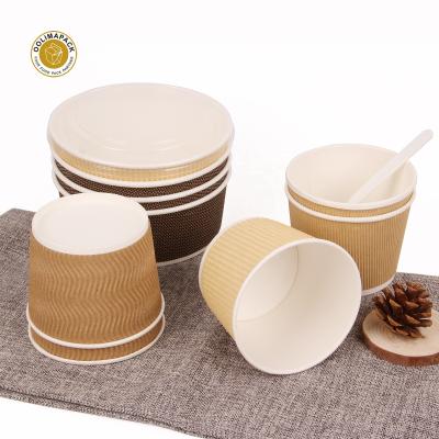 China Biodegradable Disposable Hot Beverage Wrapping Paper Brown Noodle Soup Paper Container Cups Cups Lids For Soup Cups With PP Lid for sale