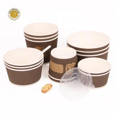 China Good Ripple 12oz and 16oz Wall Wrapping Paper Soup Cup Biodegradable Disposable Customized Bowl with Paper Lid for sale