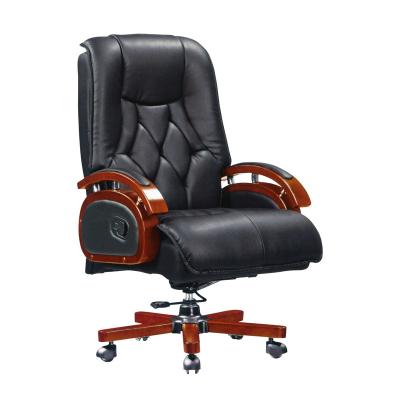 China Genuine Stainless Steel PU Office Boss Leather Chair Revolving Executive With Wood Table for sale