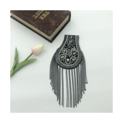 China Decoration Factory Supply Beautiful Colorful Diamonds Bead Sequin Chain Tassel Shield Epaulet for sale