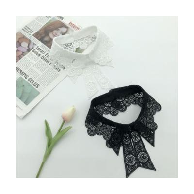 China Hot Selling Black And White Polyester Embroidery Wave Lace Bow Combination Necklace Round Collar for sale