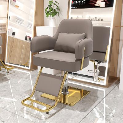 China Xingyi Modern Gray Classic Barber Shop Equipment Styling Chair Beauty Salon Custom Logo And Leather Colors With Back Cushion for sale