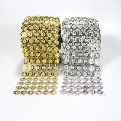 China Flatback 6 Rows Shiny Sunflower Shape Diamond Mesh Wrap Roll Faux Rhinestone Crystal Mesh Ribbon Roll for sale