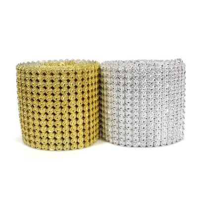 China Flatback 13 Rows Shiny Flower Shapes Shape Diamond Mesh Wrap Roll Faux Rhinestone Crystal Mesh Ribbon Roll for sale