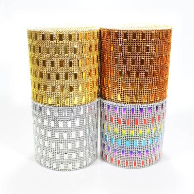 China Flatback 6 Tiers Square Faux Diamond Mesh Wrap Roll Faux Crystal Rhinestone Diamante Ribbon for sale