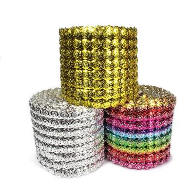 China Star Pentagon Diamond Mesh Wrap Roll Faux Rhinestone Shiny Crystal Mesh Ribbon Roll Flatback 8 Tiers for sale