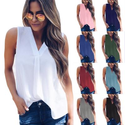 China Casual Tops blusas mujer de moda Fashion Women V-Neckline Chiffon Blouses Summer Viable Sleeveless Shirt Tops for sale