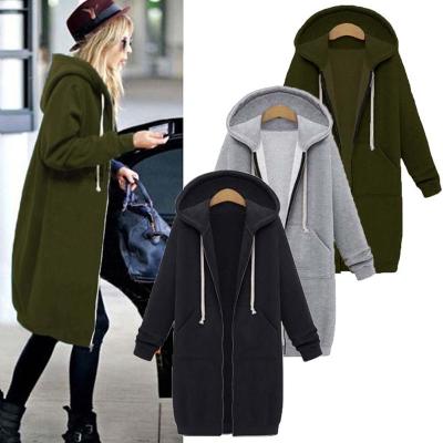 China Viable Once Autumn Casual Women Long Hoodies Sweatshirt Coat 2021 Zip Up Hooded Outerwears Jacket Winter Pockets Plus Size Outwear Tops for sale