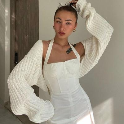 China Ultra Short Autumn Winter Long Sleeve Loose Sweater Coat Breathable Women Knitted Crop Tops Sexy Solid Color Cardigan Sweaters Tops for sale