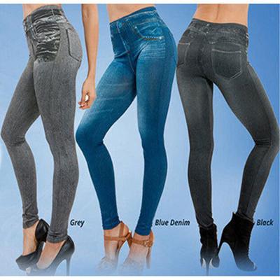 China Women Breathable Gaiters Fashion Faux Jeans Gaiters Sexy Long Pocket Printing Casual Gaiters Summer Pencil Pants for sale