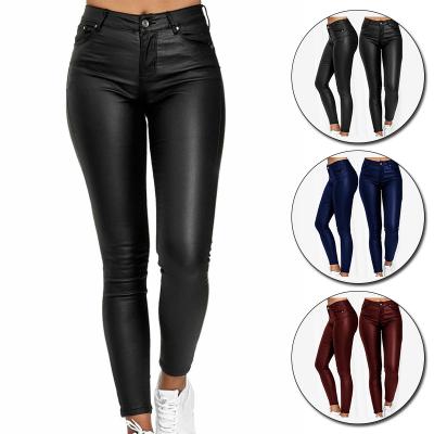 China 2021 Women's Small Feet Fashion Faux PU Faux Knickers Pencil Pants Long Bodycon Spring Pants Casual Sexy Tight Trousers Waterproof Leather Women for sale