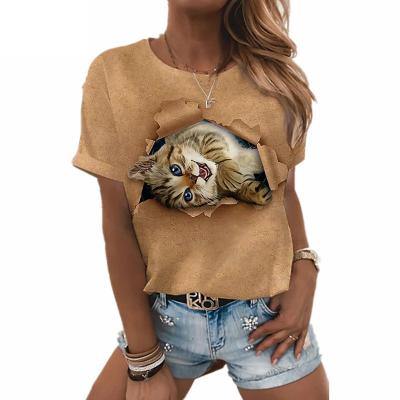 China Kat Mannelijke /Vrouwelijke Pocket Zomer 3D Afdrukken Leuke Oversize Straat Persoonlijkheid Wilde Losse Ademend Breathable T-Shirt for sale