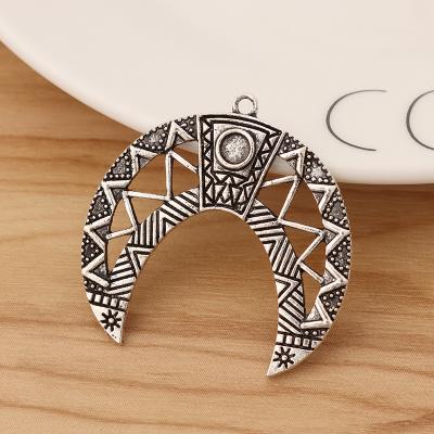 China Large FASHIONABLE Tibetan Silver Crescent Moon Double Horn Charms Pendants For Jewelry Making Findings 39x39mm for sale