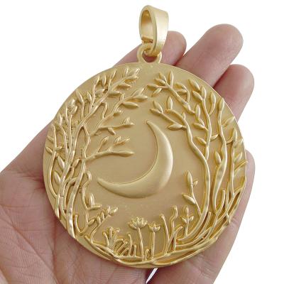 China TRENDY Large Round Circle Matt Gold Charms Tree and Moon Pendants for Necklace Jewelry Making Accessories for sale