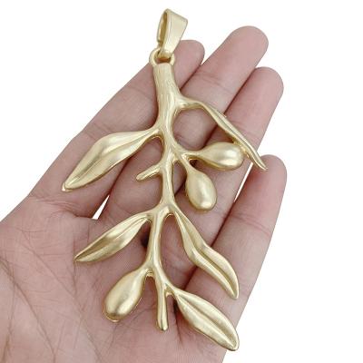 China Matt Gold Large Leaf Branch TRENDY charm pendants for necklace jewelry findings making 96x60mm for sale