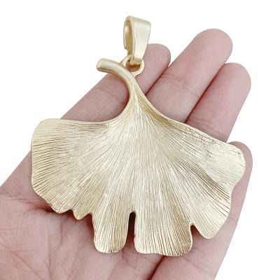 China TRENDY Matt Gold Large Ginkgo Biloba Leaf Charms Pendants For Necklace Jewelry Findings Making 74x67mm for sale