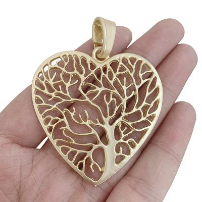 China Fashion TRENDY Matt Gold Large Tree Life Heart Charms Pendants For Necklace Jewelry Making Findings 65x50mm for sale