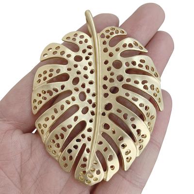 China Matt Gold Large Filigree Leaf TRENDY charms pendants for necklace jewelry making accessories 72x55mm for sale